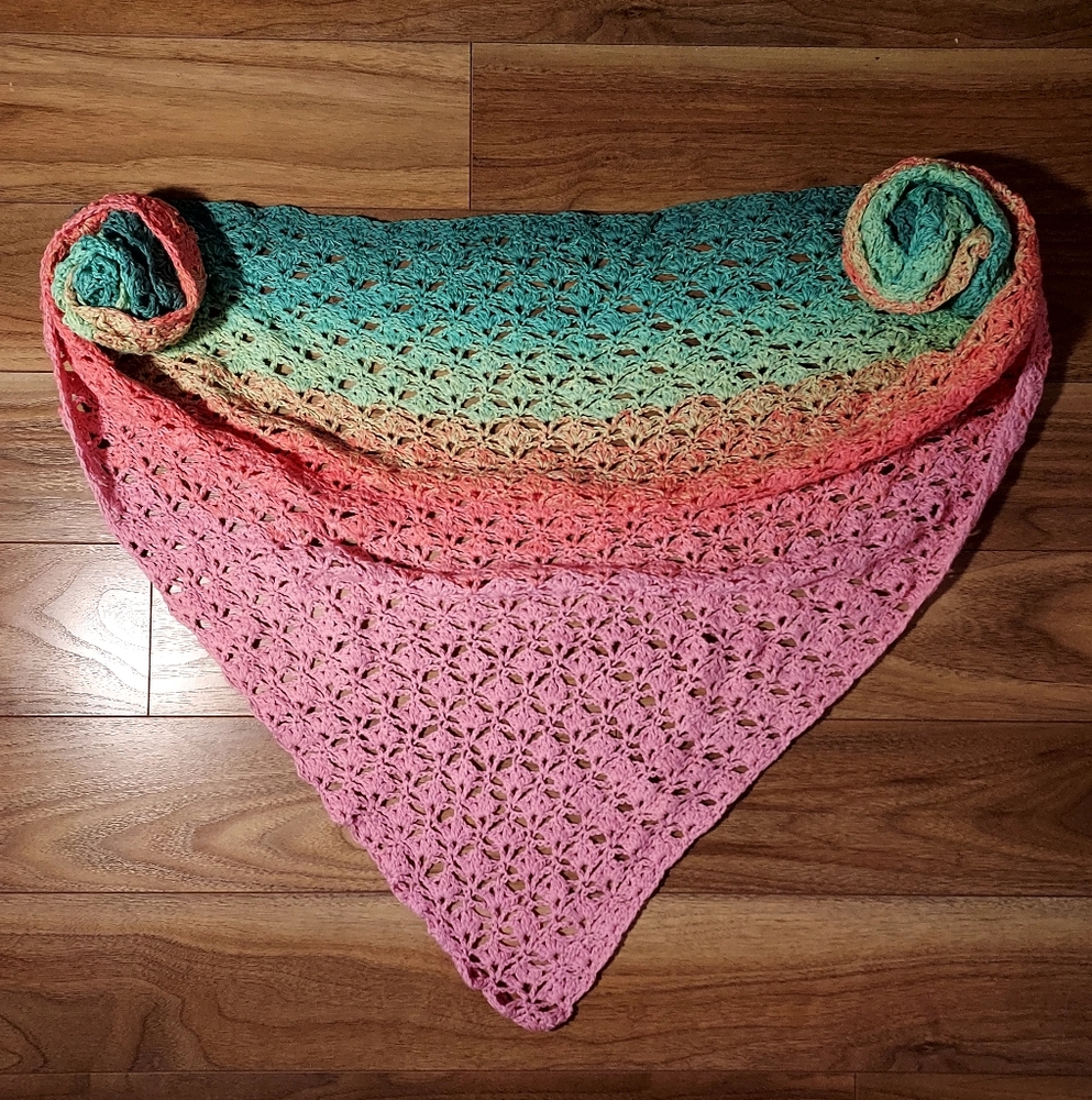 Handmade crochet triangle shawl